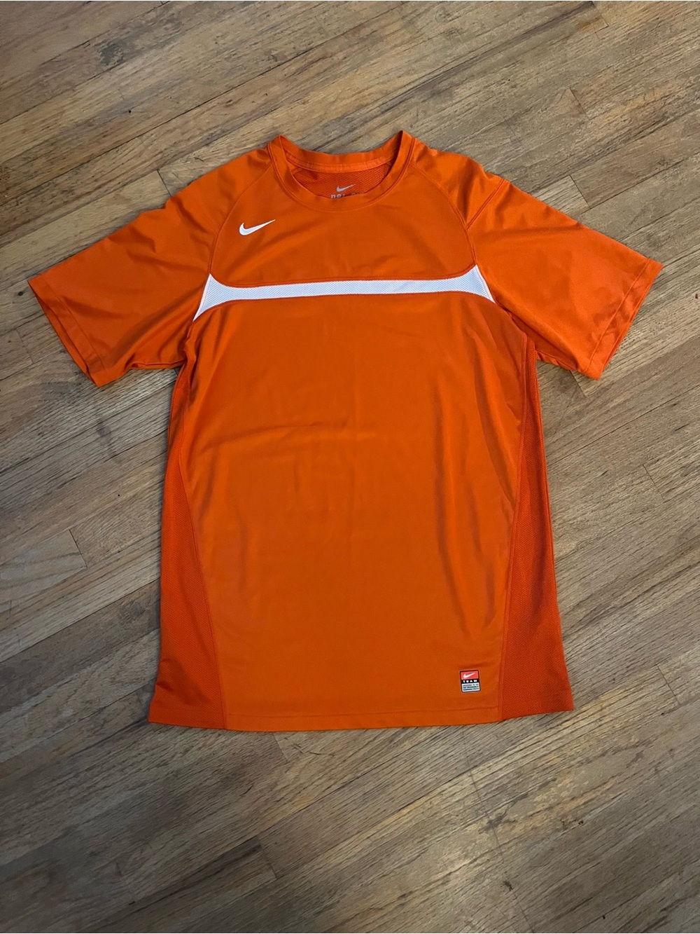 Nike Men’s Orange Short Sleeve Athletic Tee with White Accent